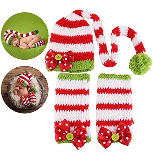 NUOLUX Weihnachtliche Fotorequisiten für Neugeborene, gestrickte Elfenmützen, Hosen und Socken NUOLUX Weihnachtliche Fotorequisiten für Neugeborene, gestrickte Elfenmützen, Hosen und Socken von NUOLUX