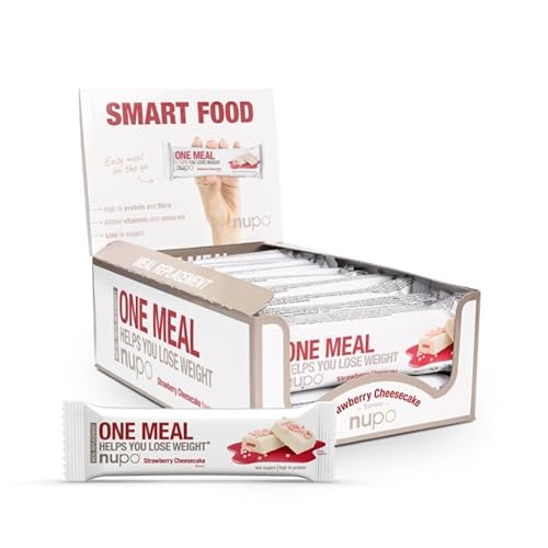 NUPO One Meal Bar - Strawberry Cheesecake (15 x 60g) I Leckerer High Protein Riegel zum Abnehmen | Mahlzeitenersatz Protein Bar Low Sugar I Kalorienarme Snacks mit Nährstoffen Vitaminen Mineralien von NUPO