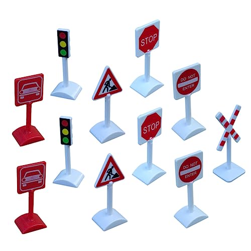 NUSITOU 11 Stück Verkehrszeichen Ornamente Simulation Von Straßensperren Straßenschild Spielzeug Mini Anzeiger Mini Straßensperren Kunststoff Ampel Straßenverkehrs Spielzeug Für von NUSITOU