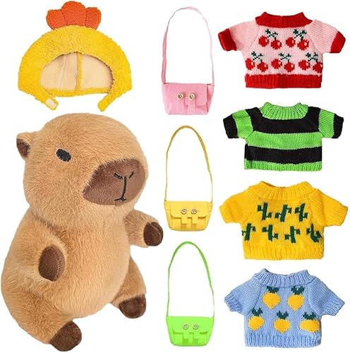 NUUOTP Capybara Plüschtier 23cm Capybara Kuscheltier Niedliche Capybara Plushies mit Kleidung und Accessoires Hut Capybara Stofftier Plüsch Puppe Capybara Spielzeug mit Kostüm für Home Deko Kinder von NUUOTP