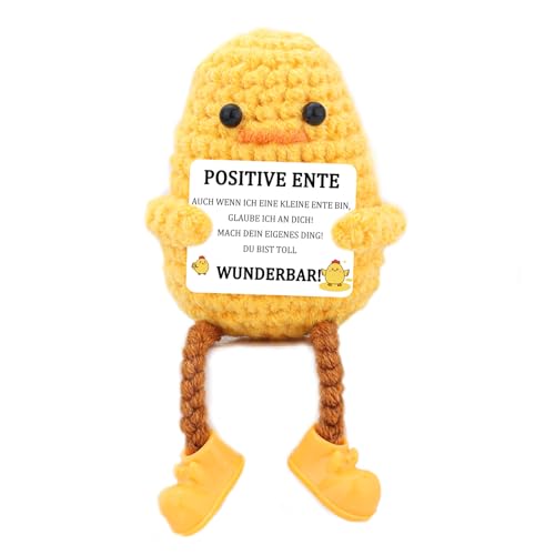 NUUOTP Pocket Hug Positive Ente Gehäkelte Kreative Strickwolle Ente Puppe Glücksbringer Geschenke Duck Mutmacher Geschenk Gute Besserung Geschenk Positive Duck Plush Mut Mach Geschenke von NUUOTP