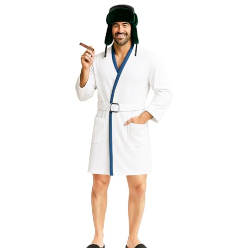 NUWIND Cousin Eddie Kostüm Weiße Bademantel Trapper Hut Gürtel mit gefälschter Zigarre für Halloween Weihnachten Party Cosplay Outfit Winter Weihnachtsferien Urlaub (XXL) von NUWIND
