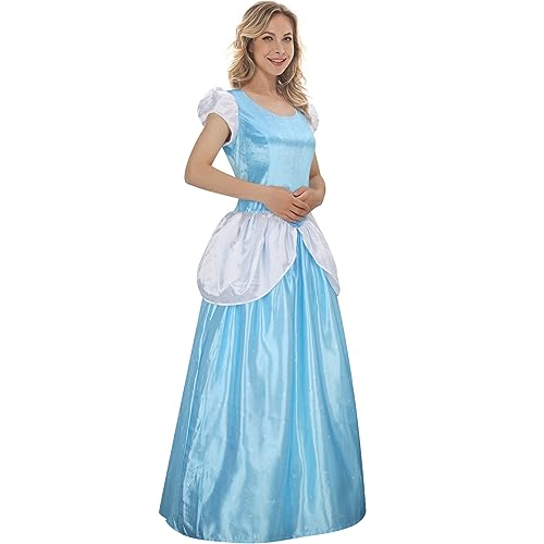NUWIND Damen Blau Prinzessin Kleid Kostüm Märchen Ballkleid Blumen Tüll Spitze Festliches Abendkleid Halloween Geburtstag Verkleidung Party (XS) von NUWIND
