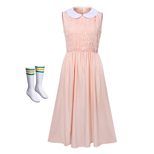 NUWIND Damen Eleven Kleid und Socken Elf Frauen Rosa Prinzesskleid Kostüm für Erwachsene Halloween Cosplay Party (M) von NUWIND