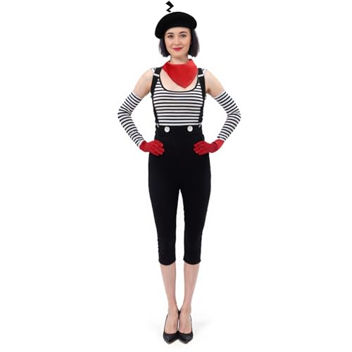 NUWIND Damen Französisch Mime Kostüm Halloween Schwarz und Weiß Gestreifte Weste Erwachsene Künstler Outfit Zubehör Cosplay Theater Party Verkleiden Dekoration (XXL) NUWIND Damen Französisch Mime Kostüm Halloween Schwarz und Weiß Gestreifte Weste Erwachsene Künstler Outfit Zubehör Cosplay Theater Party Verkleiden Dekoration (XXL) von NUWIND