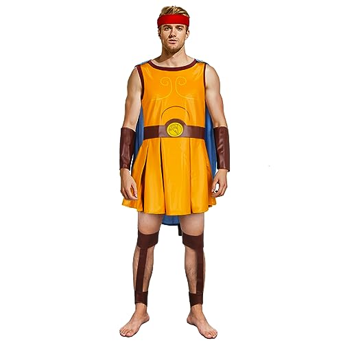 NUWIND Herren Antike Römische Gladiator Soldat Römer Kostüm Blau Umhang Anzug mit Gürtel Armschützer Beinschützer Halloween Fasching Spartaner Outfit (M) von NUWIND