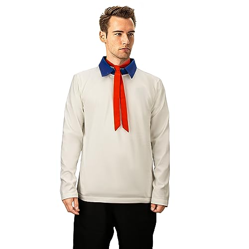 NUWIND Herren Fred Jones T-Shirt Langarmshirt Halloween Kostüm Oberteil Langarm Hemd Poloshirt mit Halstuch für Erwachsene Verkleidung Rollenspiel Party (L) von NUWIND