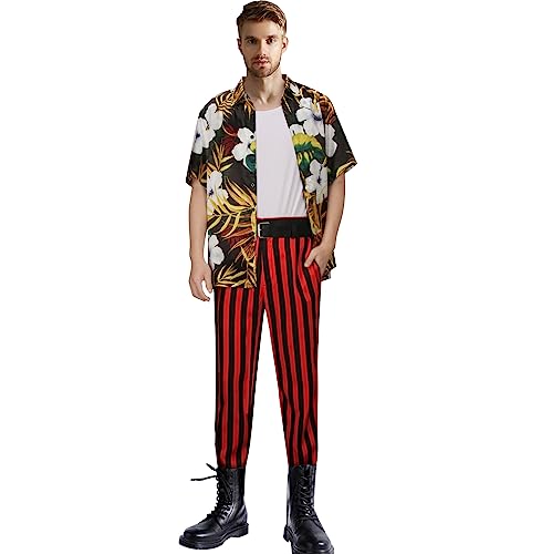 NUWIND Herren Jim Carrey Detective Film Haustier Ermittler Kostüm Kurzärmeliges Hawaiihemd Gestreifte Hose mit Gürtel Weste für Halloween Karneval Cosplay Erwachsene Outfit (L) von NUWIND