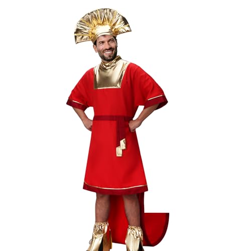 NUWIND Herren Kaiser Kuzco Kostüm Tunika Rotes Gewand Hut Beinschützer König Anime Cosplay Outfit Fancy Dress (M) von NUWIND