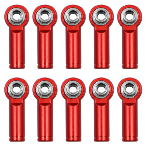 NUZAMAS 10 Stück M4-Gewinde-Verbindungsstangenende, Kugelkopfhalter, Spurstange, Metall-Verbindungsstück, Druckverbindungsstangengelenk für AXIAL SCX10 1/10 RC-Automodell-Zubehör, Rot von NUZAMAS