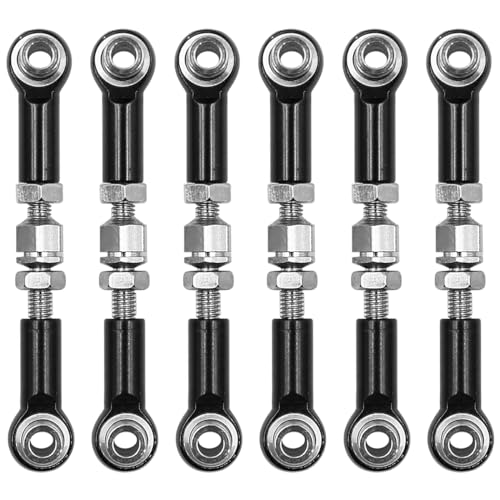 NUZAMAS 6 Stücke 47mm Metall Einstellbare Stoßdämpfer RC Auto Spannschloss RC Zugstange Aluminiumlegierung Spannschloss Stangengestänge Set für 1/10 RC Auto Buggy Tourenwagen Schwarz von NUZAMAS