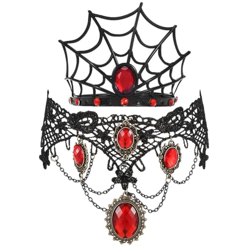 NVKRLFYD 2 Stück Halloween Spinnennetz Haarreifen Gothic Spitzen-Halskette Set,Spinnennetz Kopfbedeckung Haarreifen,Halskette Choker Schmuck Für Frau Und Mädchen Halloween Party Cosplay NVKRLFYD 2 Stück Halloween Spinnennetz Haarreifen Gothic Spitzen-Halskette Set,Spinnennetz Kopfbedeckung Haarreifen,Halskette Choker Schmuck Für Frau Und Mädchen Halloween Party Cosplay von NVKRLFYD