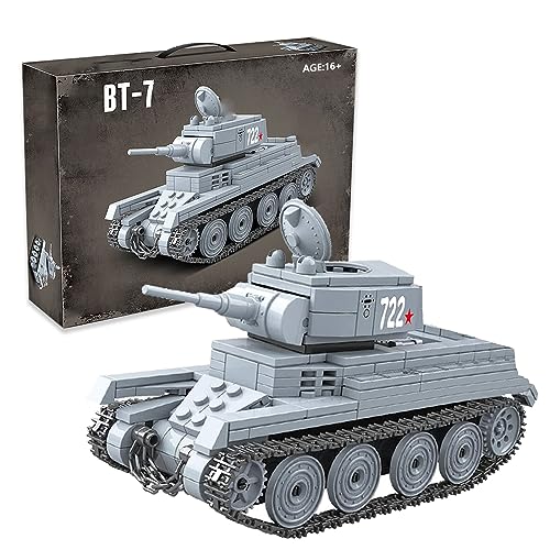 NVOSIYU BT-7 Leichter Kavalleriepanzer Panzer Modell Spielzeug, WW2 Militär Klemmbausteine Panzer Modellbausatz mit 3 Soldaten Figuren, Geschenke für Jugendliche und Erwachsene (462 PCS) von NVOSIYU