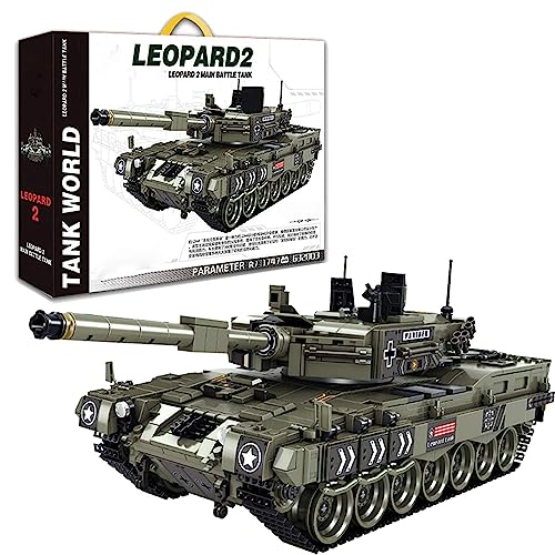 NVOSIYU Deutscher Leopard 2 Panzer Modell Spielzeug, WW2 Militär Klemmbausteine Panzer Modellbausatz mit 5 Soldaten Figuren, Geschenke für Jugendliche und Erwachsene (1747 PCS) von NVOSIYU