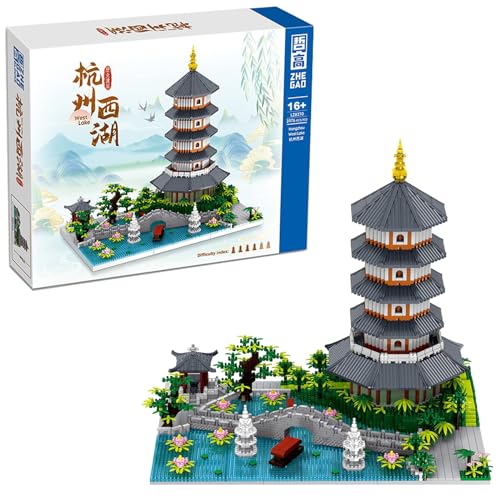 NVOSIYU Hangzhou Westsee Micro Bausteine Modellbausatz, Chinesische Architektur Mini Bausteine, 3976 Stücke Diamond Blocks Sammlermodellsatz Geschenke für Jugendliche und Erwachsene von NVOSIYU