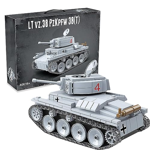 NVOSIYU LT-38 Leichter Panzer Modell Spielzeug, WW2 Militär Klemmbausteine Panzer Modellbausatz mit 3 Soldaten Figuren, Geschenke für Jugendliche und Erwachsene (535 PCS) von NVOSIYU