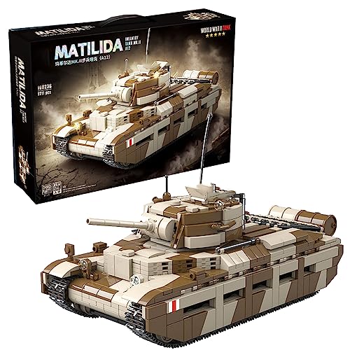 NVOSIYU Matilda MK.II Panzer Modell Spielzeug, WW2 Militär Klemmbausteine Panzer Modellbausatz mit Soldaten Figuren, Geschenke für Jugendliche und Erwachsene (1211 PCS) von NVOSIYU