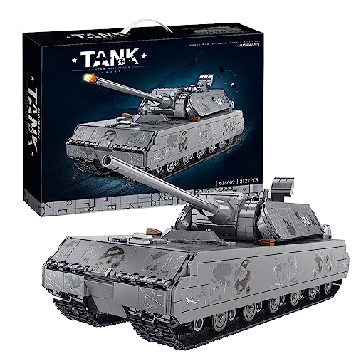 NVOSIYU Panzer VIII Maus Modell Spielzeug, WW2 Militär Klemmbausteine Panzer Modellbausatz mit 5 Soldaten Figuren, Geschenke für Erwachsene (2127 PCS) von NVOSIYU
