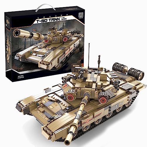 NVOSIYU Russischer Kampfpanzer T90 Panzer Modell, WW2 Militär Klemmbausteine Panzer Modellbausatz mit 3 Soldaten Figuren, Geschenke für Erwachsene (1722 Teile) von NVOSIYU