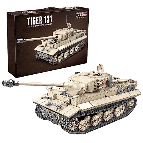 NVOSIYU Tiger Panzer 131 Modell Spielzeug, WW2 Militär Klemmbausteine Panzer Modellbausatz mit Soldaten Figuren, Geschenke für Jugendliche und Erwachsene (1081 PCS) von NVOSIYU