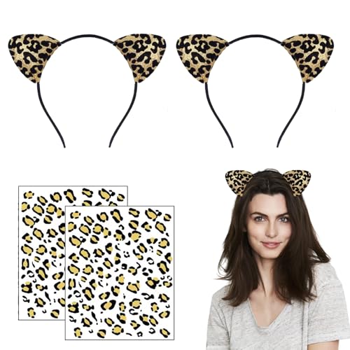 2 Stück Leopardenohren + 2 Stück Leopardenmuster Aufkleber, niedliche Leopardenohren Stirnband, Leopardenmuster Haarschmuck mit Gummiband, Kostümzubehör für Halloween, Party, Erwachsenen-Festivals 2 Stück Leopardenohren + 2 Stück Leopardenmuster Aufkleber, niedliche Leopardenohren Stirnband, Leopardenmuster Haarschmuck mit Gummiband, Kostümzubehör für Halloween, Party, Erwachsenen-Festivals von NVTEGR