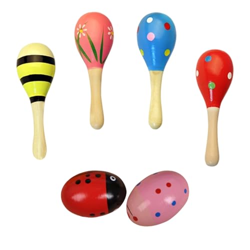 Baby-Maracas, 4 Stück Musik-Maracas aus Holz mit 2 Eierstreuern, zufällige Farben, für Babys von 6–24 Monaten, Partygeschenke, Klassenzimmerpreise, sensorisches Spielen von NVTEGR