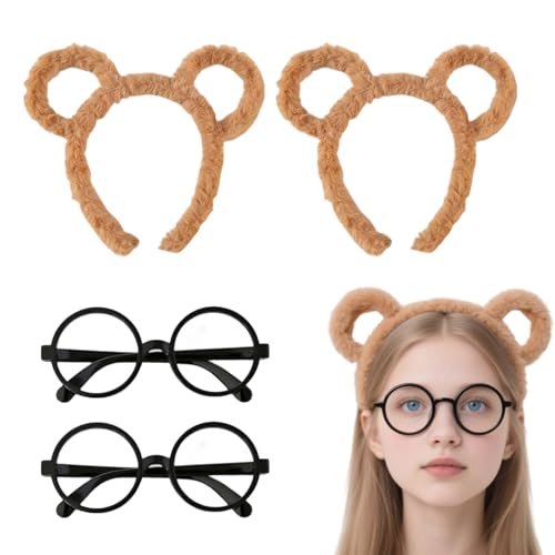 NVTEGR 2 Stück Bärenohr-Stirnbänder + 2 Stück schwarze runde Rahmen-Brille, Alvin und die Streifenhörnchen-Kostüm, Streifenhörnchen-Ohren-Zubehör für Halloween-Party, Cosplay, Weltbuchtag (braun) NVTEGR 2 Stück Bärenohr-Stirnbänder + 2 Stück schwarze runde Rahmen-Brille, Alvin und die Streifenhörnchen-Kostüm, Streifenhörnchen-Ohren-Zubehör für Halloween-Party, Cosplay, Weltbuchtag (braun) von NVTEGR