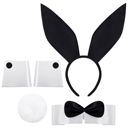 NVTEGR Bunny Ears, Bunny Costume Accessory Set, Bunny Outfit with Rabbit Ears Bow Tie Collar Cuffs Tail, Soft Bunny Outfit Women for Halloween Costume Party von NVTEGR