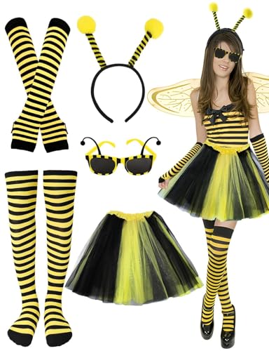 5 Stück Bienenkostüm Erwachsene, Bienen Haarreif Tüll Rock Gestreifte Überkniestrümpfe Lange Handschuhe Faschingskostüme Damen Karneval Verkleidung für Halloween Rollenspiele Party 5 Stück Bienenkostüm Erwachsene, Bienen Haarreif Tüll Rock Gestreifte Überkniestrümpfe Lange Handschuhe Faschingskostüme Damen Karneval Verkleidung für Halloween Rollenspiele Party von NVTRSD