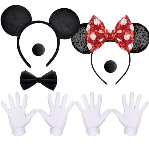 NVTRSD 2 Sets Maus Mouse Kostüm, Karnevalskostüme für mickey und minnie mouse für Männer und Frauen für Fasching Karneval Motto Cosplay Party, Einheitsgröße, Schwarz von NVTRSD