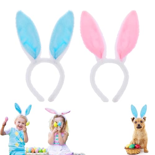2 Stück Hasenohren Haarreif, Hase Ohren Haarbänder, Plüsch-Hasenohren, Plüsch Stirnbänder für Ostern Party Hochzeit Geburtstag Kostüm Haarstyling Cosplay (Rosa + Blau) von NVTRSD