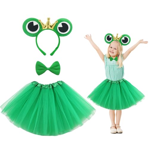 NVTRSD 4 Stück Froschkostüm, Halloween Frosch Kostüm Set, Tierkostüm Frosch Stirnband Schleife Schwanz Tutu Kostüme, Froschkostüm für Fasching Karneval für Mädchen Geschenk von NVTRSD