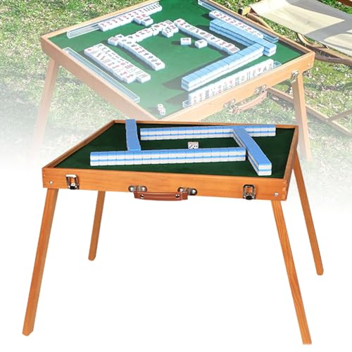 NVYAZJ Klappbarer Mahjong-Tisch aus Holz mit 144 Mahjong-Fliesen-Set, tragbarer Majong-Tisch mit Aufbewahrungsbox aus Holz, Aufbewahrungstasche, 4 Würfel, 50 x 50 x 41 cm, für gemeinsame von NVYAZJ