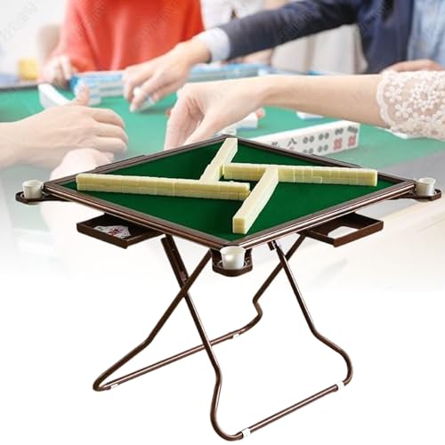 NVYAZJ Klappbarer quadratischer Kartentisch mit grüner Tischplatte, Mahjong-Tisch mit 4 Rillen, Schubladen und Getränkehaltern, verschleißfest für Poker-Karten-Mahjong-Brettspiele und Dominosteine von NVYAZJ