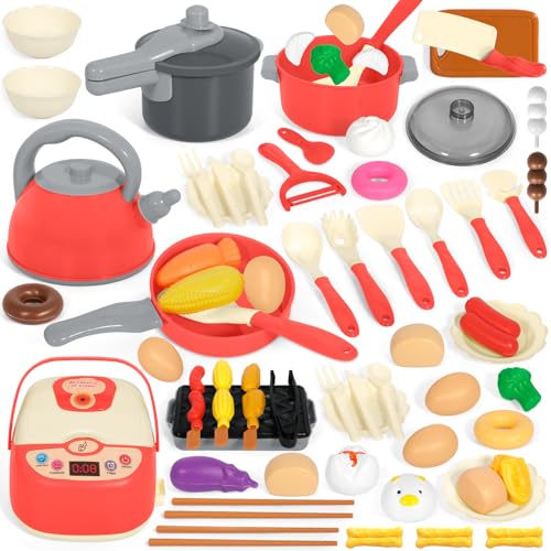 NXPZ 68 Pcs Komplettset für Kinderküchenzubehör, Küchen Rollenspiel Spielzeug, Küchenspielzeug mit Töpfen und Pfannen, Mädchen und Jungen von 3 bis 8 Jahren von NXPZ