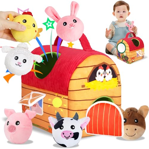 NXPZ Montessori Spielzeug für Babys, Bauernhof Sensorisches Spielzeug für 6-12 Monate alte Babys, mit Weichen Kuscheltieren und Spiegel, Geschenk für Babys 3, 6, 9, 12 Monate für Jungen und Mädchen von NXPZ