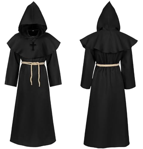 NXPZ Halloween-Kostüm für Herren, Mittelalterlicher Priester, Haube, Mönch, Kostüm mit Kreuz, Renaissance, Priesterkleid, Halloween NXPZ Halloween-Kostüm für Herren, Mittelalterlicher Priester, Haube, Mönch, Kostüm mit Kreuz, Renaissance, Priesterkleid, Halloween von NXPZ