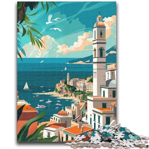 1000-teiliges Puzzle Küsten-Mittelmeer für Erwachsene, Lernspiele, DIY-Spielzeug mit passendem Poster und Quizblatt, für Kinder ab 14 Jahren, 1000 Teile (50x75cm) von NYANBFKEA