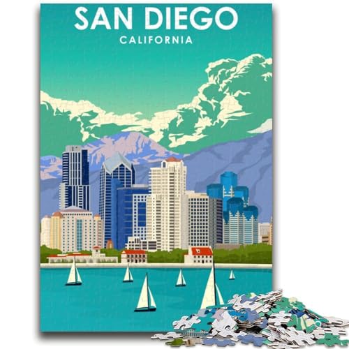 1000-teiliges Puzzle mit San Diego-Kalifornien-Aufdruck für Erwachsene und Jugendliche, Stressabbau, schwierige Herausforderung für die Heimdekoration, für Kinder ab 14 Jahren, 1000 Teile (26x38cm) von NYANBFKEA