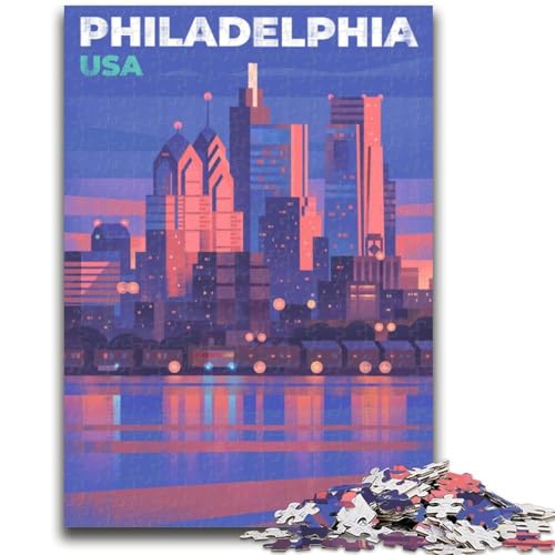 1000-teiliges Puzzle mit Skyline-Illustration von Philadelphia als Geschenk für Teenager, perfekt für Spieleabende, buntes Spielzeug als Geschenk für zu Hause, 1000 Teile (50x75cm) von NYANBFKEA