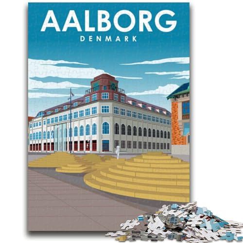 Aalborg Dänemark Reise-Puzzle für Teenager, 1000 Teile, Familienaktivität mit passendem Poster und Quizblatt, für Kinder ab 14 Jahren, 1000 Teile (50x75cm) von NYANBFKEA
