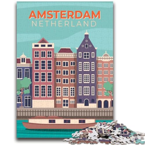 Amsterdam Niederlande Puzzle 1000 Teile für Teenager ab 14 Jahren, Denksportaufgaben, Familienspiele, Weihnachts- und Geburtstagsgeschenke, 1000 Teile (50x75cm) von NYANBFKEA
