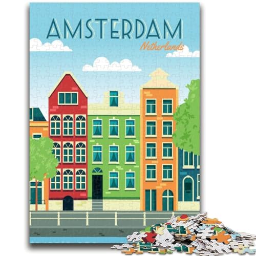 Amsterdam Niederlande Puzzle für Teenager, 1000 Teile, Lernspielzeug, Familienspiele mit passendem Poster und Quizblatt, 1000 Teile (50x75cm) von NYANBFKEA