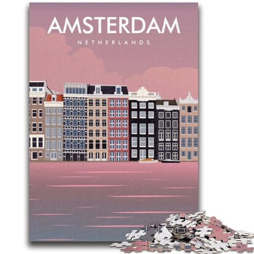 Amsterdam Niederlande Reisedruck Puzzle 1000 Teile für Erwachsene Teenager, anspruchsvolles Spiel und Familienspiel Geburtstagsgeschenk, Geschenke, Wandkunst 1000 Stück (26x38cm) von NYANBFKEA