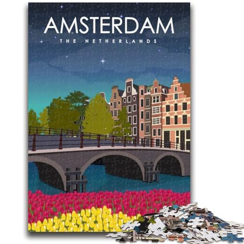 Amsterdam-Reiseposter-Puzzle für Teenager, 1000 Teile, anspruchsvolles Spiel und Familienspiel mit passendem Poster und Quizblatt, 1000 Teile (50x75cm) von NYANBFKEA
