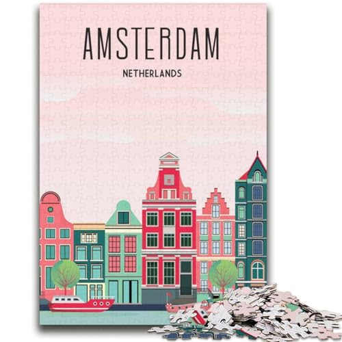 Amsterdam Travel Vintage 2000-teiliges Puzzle für Erwachsene und Jugendliche, Spielzeug, Lernspiele, Stressabbau, Wichtelgeschenke für Kinder ab 14 Jahren, 2000 Teile (70x100cm) von NYANBFKEA
