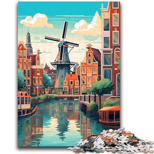 Amsterdam Windmühle Reisepuzzle 1000 Teile für Erwachsene, ab 14 Jahren, Heimkunstdekor, Familienspiele, Weihnachts- und Geburtstagsgeschenke, 1000 Teile (50x75cm) von NYANBFKEA