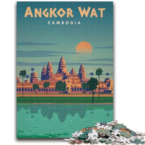 Angkor Wat Puzzle 1000 Teile für Teenager, Familienaktivität mit passendem Poster und Quizblatt für Kinder ab 14 Jahren, 1000 Teile (50x75cm) von NYANBFKEA