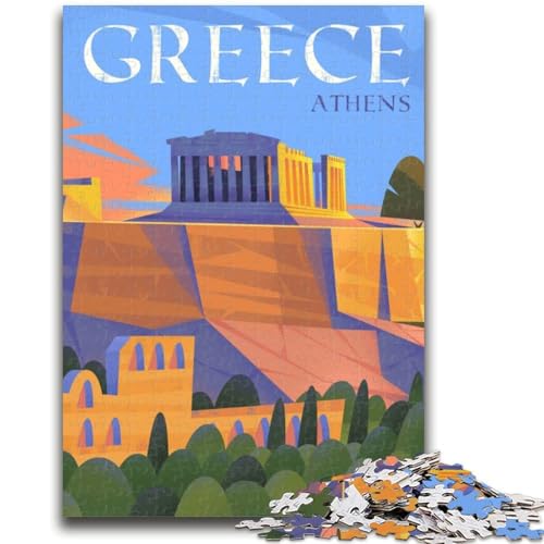 Athen, Griechenland Illustration Puzzle für Erwachsene 1000 Teile, Staycation Zeit totschlagen Geburtstagsgeschenk, Geschenke, Wandkunst für 14+ 1000 Stück (26x38cm) von NYANBFKEA