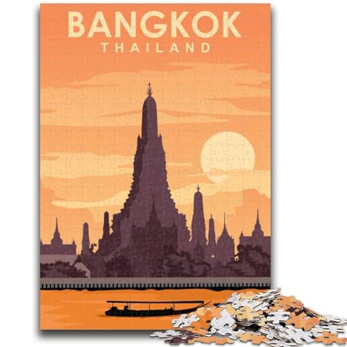 Bangkok Thailand Reisepuzzles für Erwachsene und Jugendliche, 1000-teiliges Puzzle, Lernspiele, DIY-Spielzeug mit passendem Poster und Quizblatt, für Kinder ab 14 Jahren, 1000 Teile (26x38cm) von NYANBFKEA